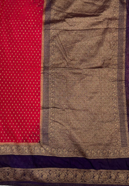 Banarasi Georgette Saree-Red with Contrast Retapet Border