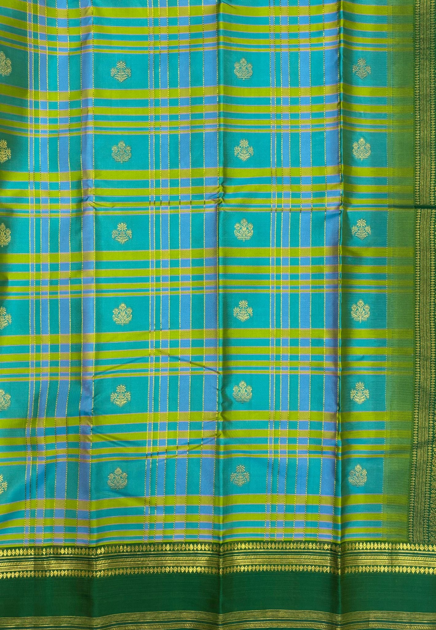 Pure Kanchipuram Silk Saree-Sky Blue in Floral Zari Brocade with Contrast Border