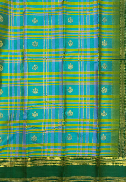 Pure Kanchipuram Silk Saree-Sky Blue in Floral Zari Brocade with Contrast Border