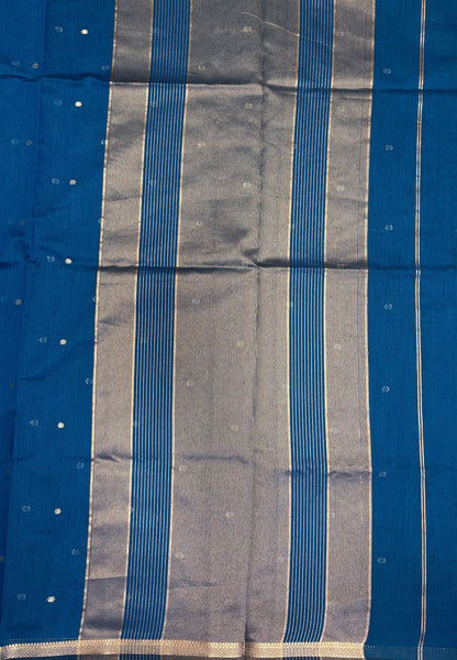 Handloom Cotton Saree-Sulphate Blue In Double Band Zari Border