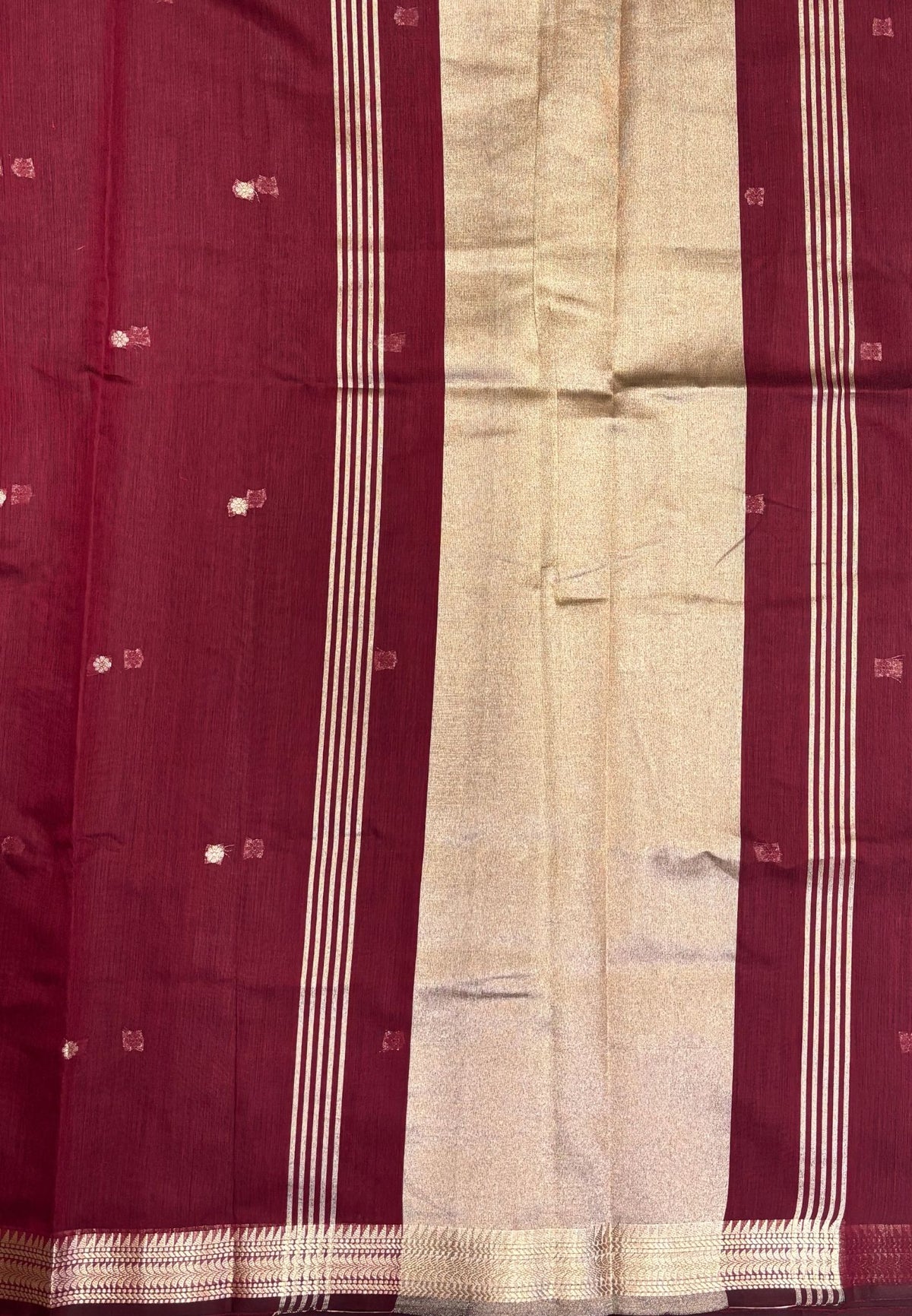Handloom Cotton Saree-Maroon In Broad Plain Zari Border