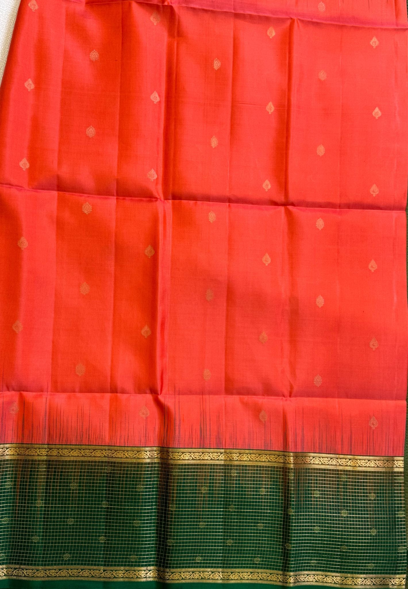 Pure Kanchipuram Silk Saree – Pale Orange with Zari Check Border