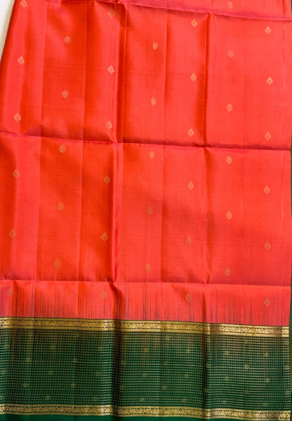 Pure Kanchipuram Silk Saree – Pale Orange with Zari Check Border