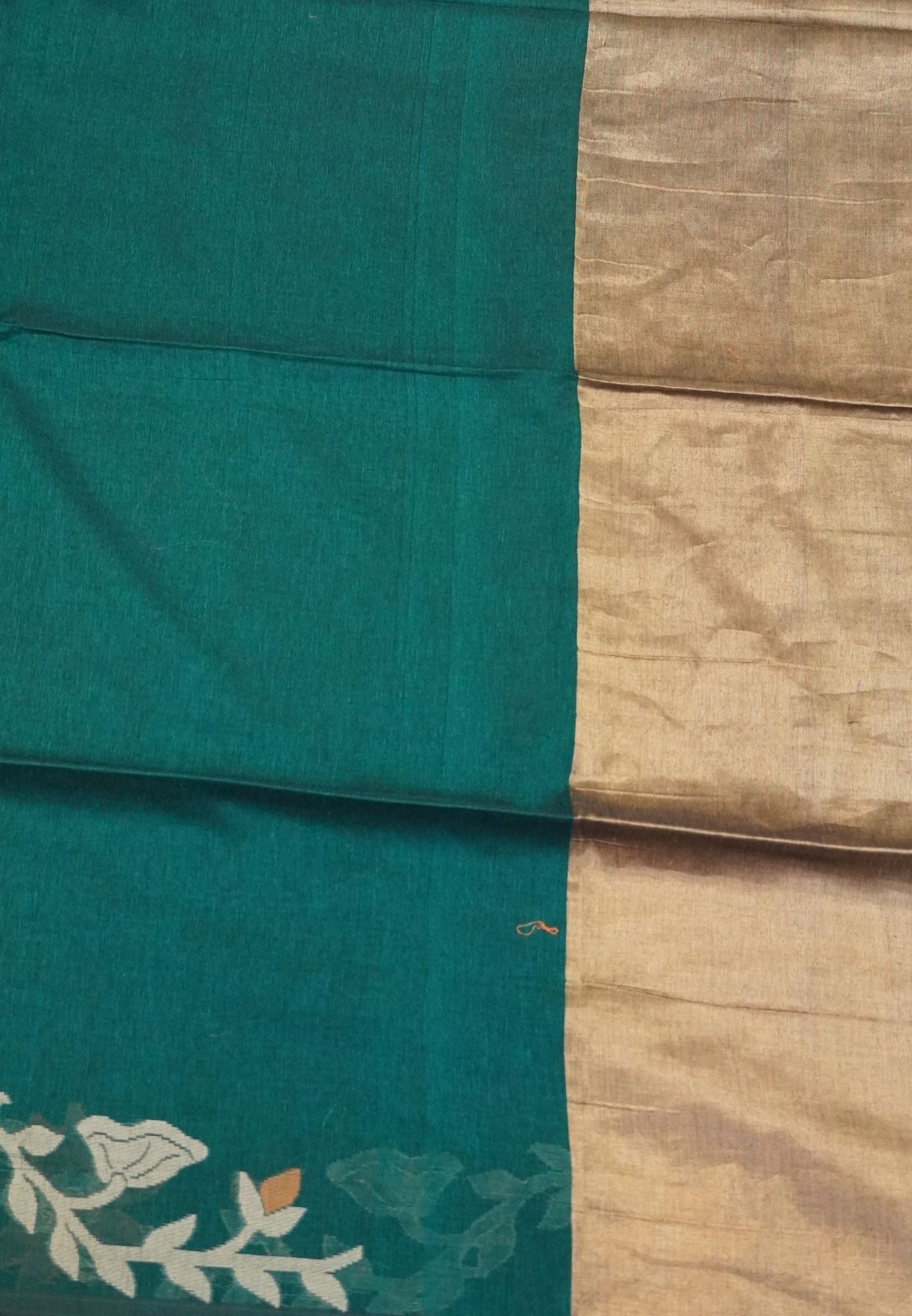 Handloom Cotton Saree-Peacock Green Jamdhani Border