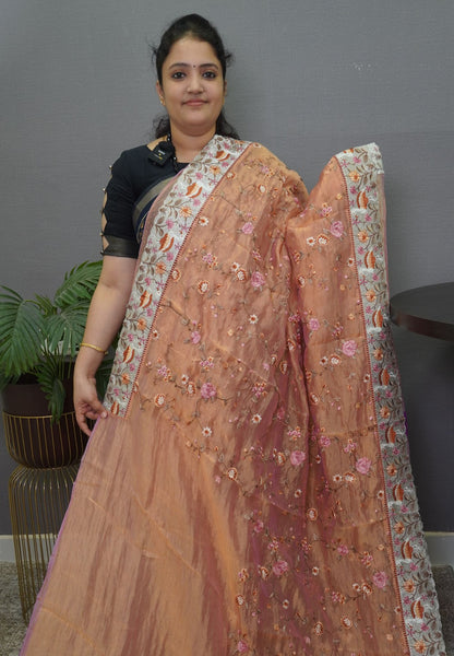 Crush Tissue Saree - Full Embryoid Peach