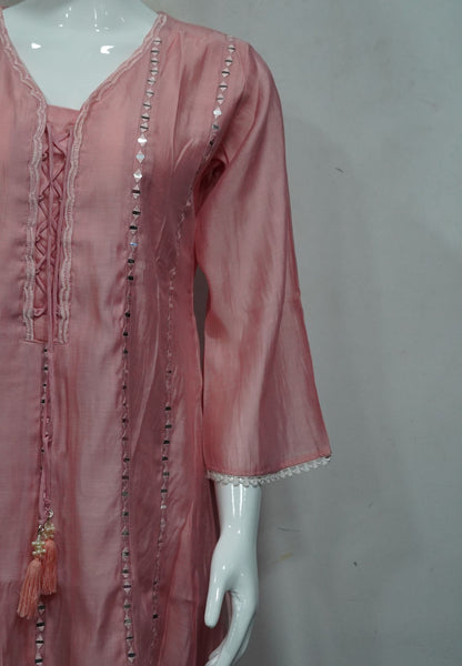 3Pcs Blush Pink Embroidered Kurta Set