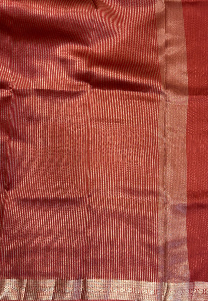 Chanderi Saree-Dusky Peach in Fine Stripe Zari Border