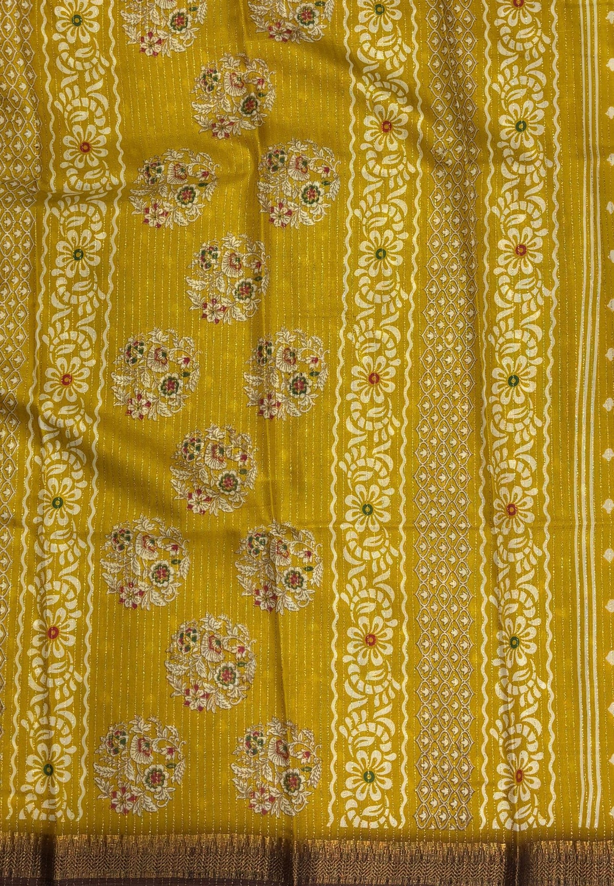 Semi Dola silk saree-Yellow with zari lines