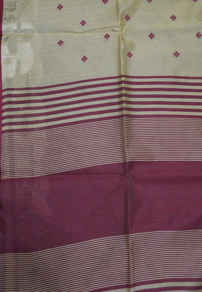 Raw Silk Saree-With Tree and Elephant-Sandal