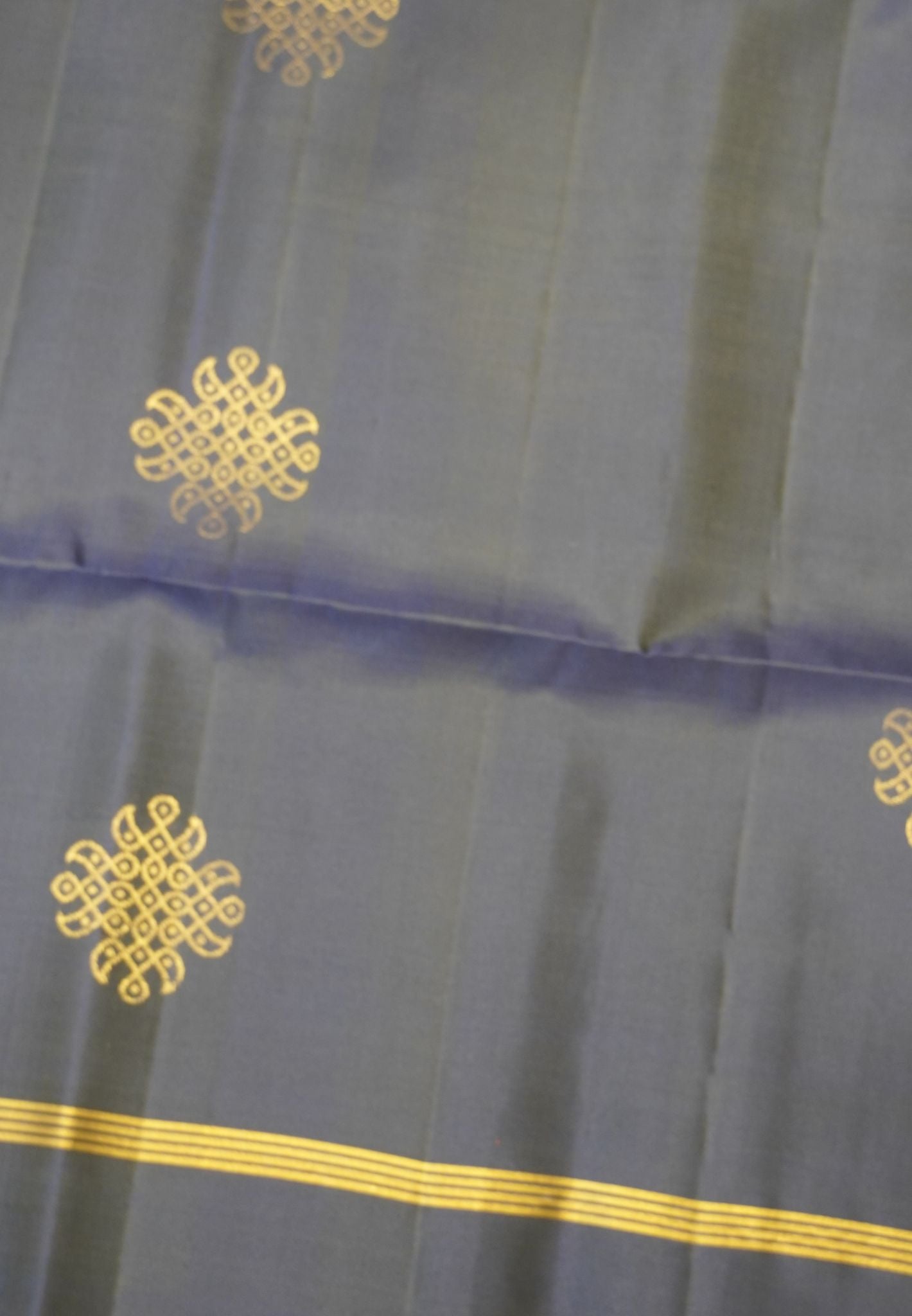 Pure Soft Silk-Navy Blue with Kolam Zari Butta