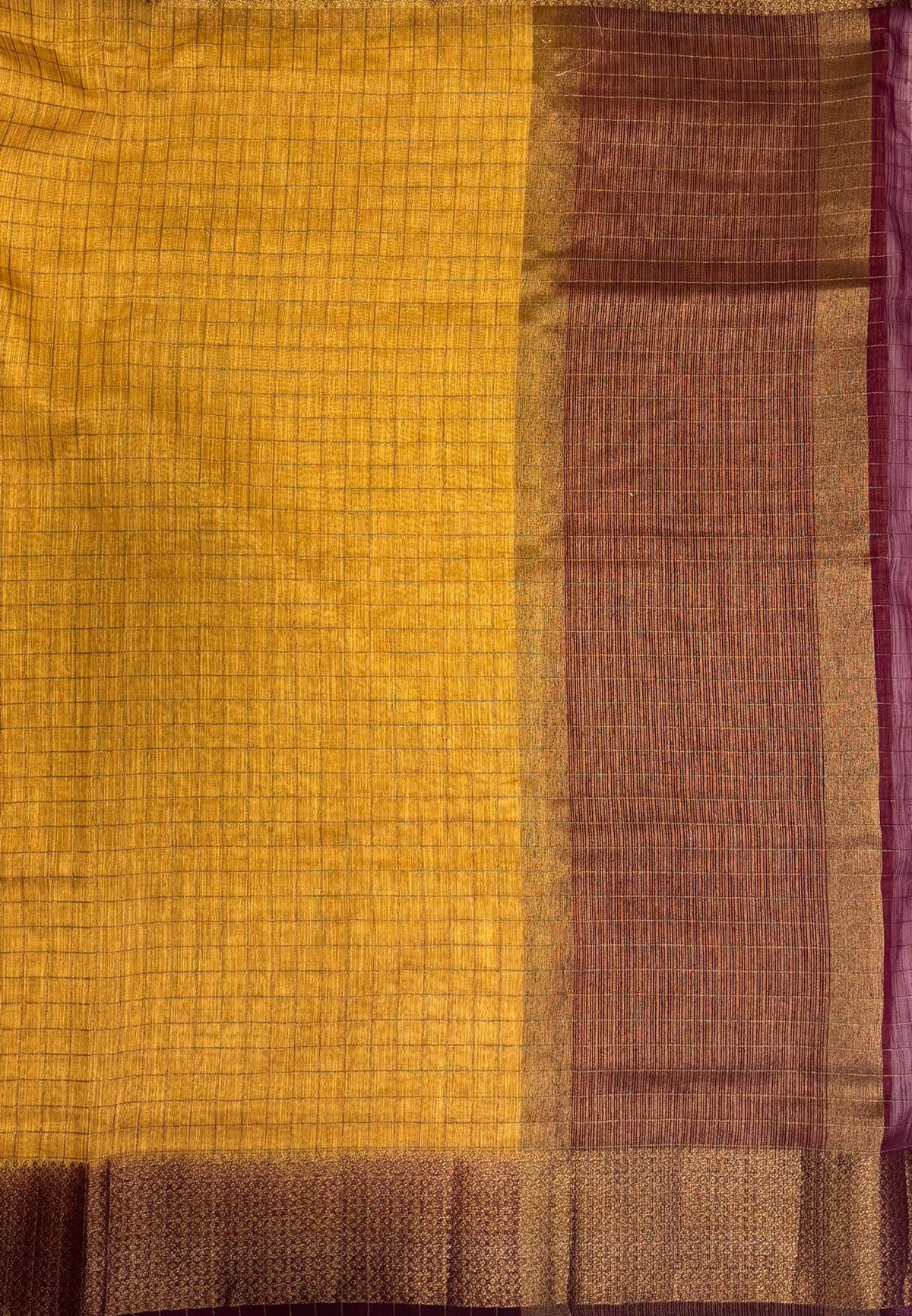 Bamboo Saree-Sandal in Mini Checked Zari Border