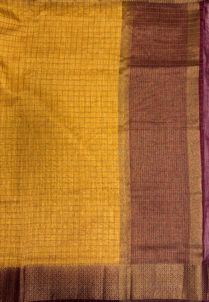 Bamboo Saree-Sandal in Mini Checked Zari Border