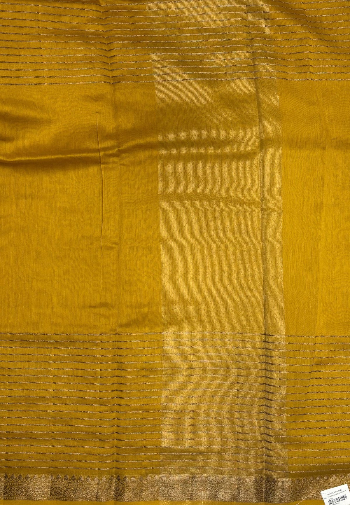 Semi Chinya Silk Saree-Mustard In Fine Stripe Zari Border