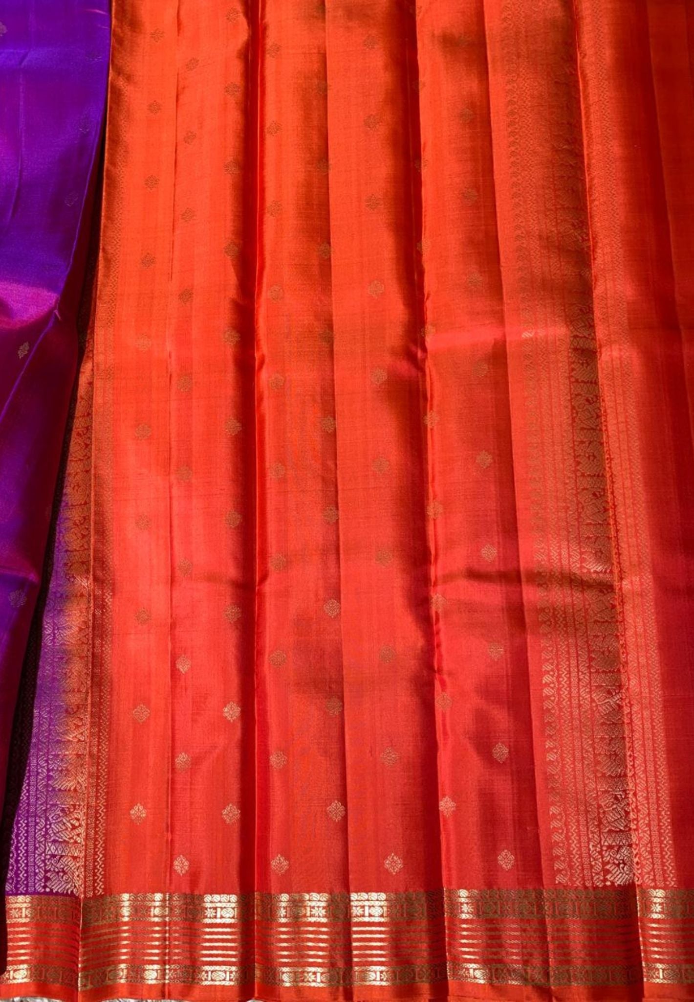 Pure Silk Saree Purple-Orange with Floral Butta