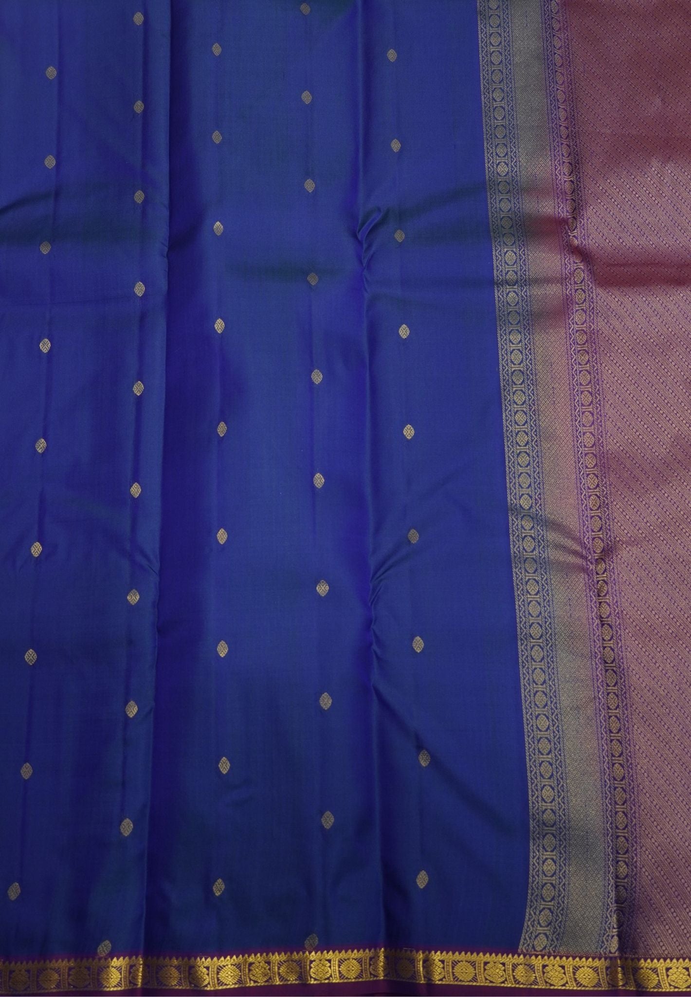 Pure Kanchipuram Silk Saree- MS  Blue with Small Border
