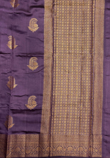 Pure Chinya Silk Saree-Dusky Violet In Antique Jaali Brocade Border