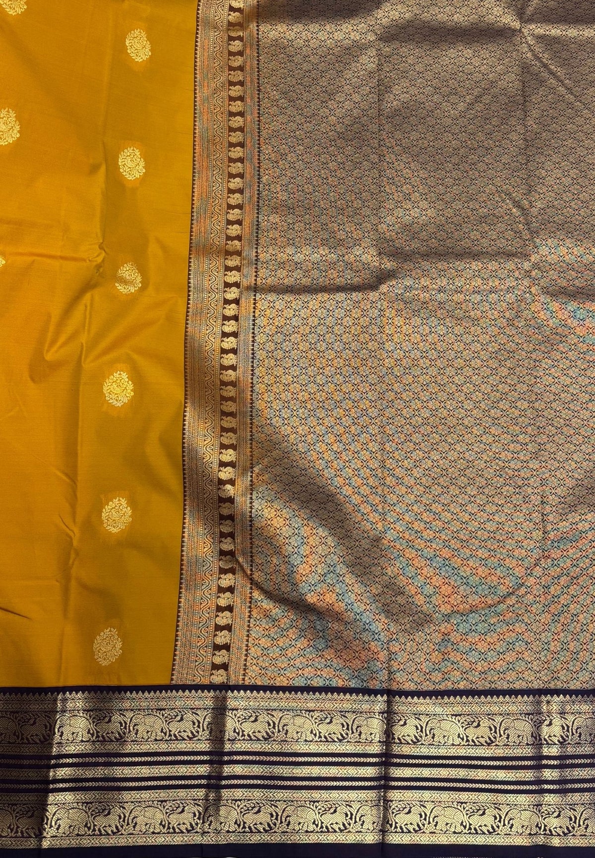 Budget Kanchipuram Saree-Mustard with Contrast Border