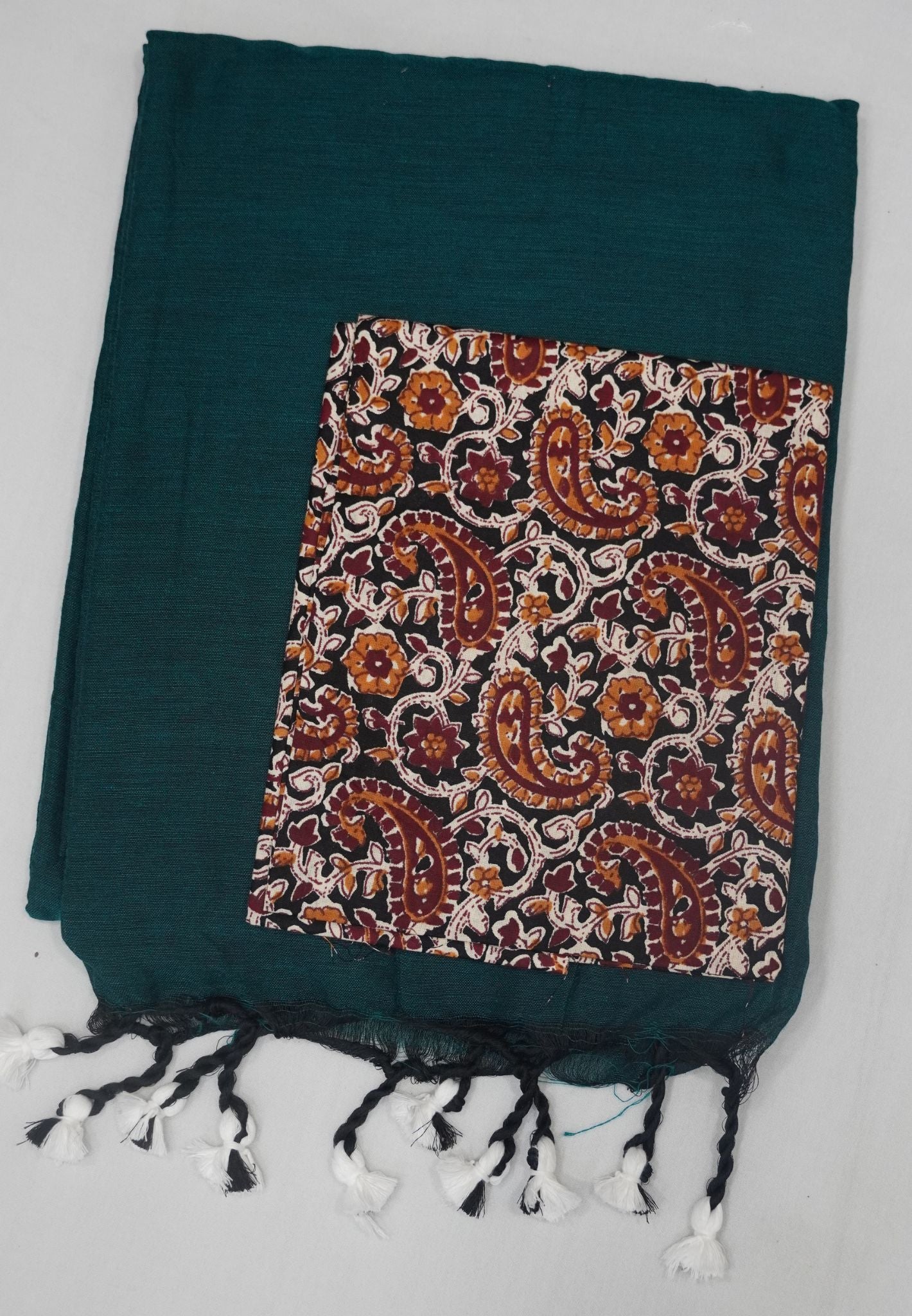 Khadi Cotton Saree - Peacock Green