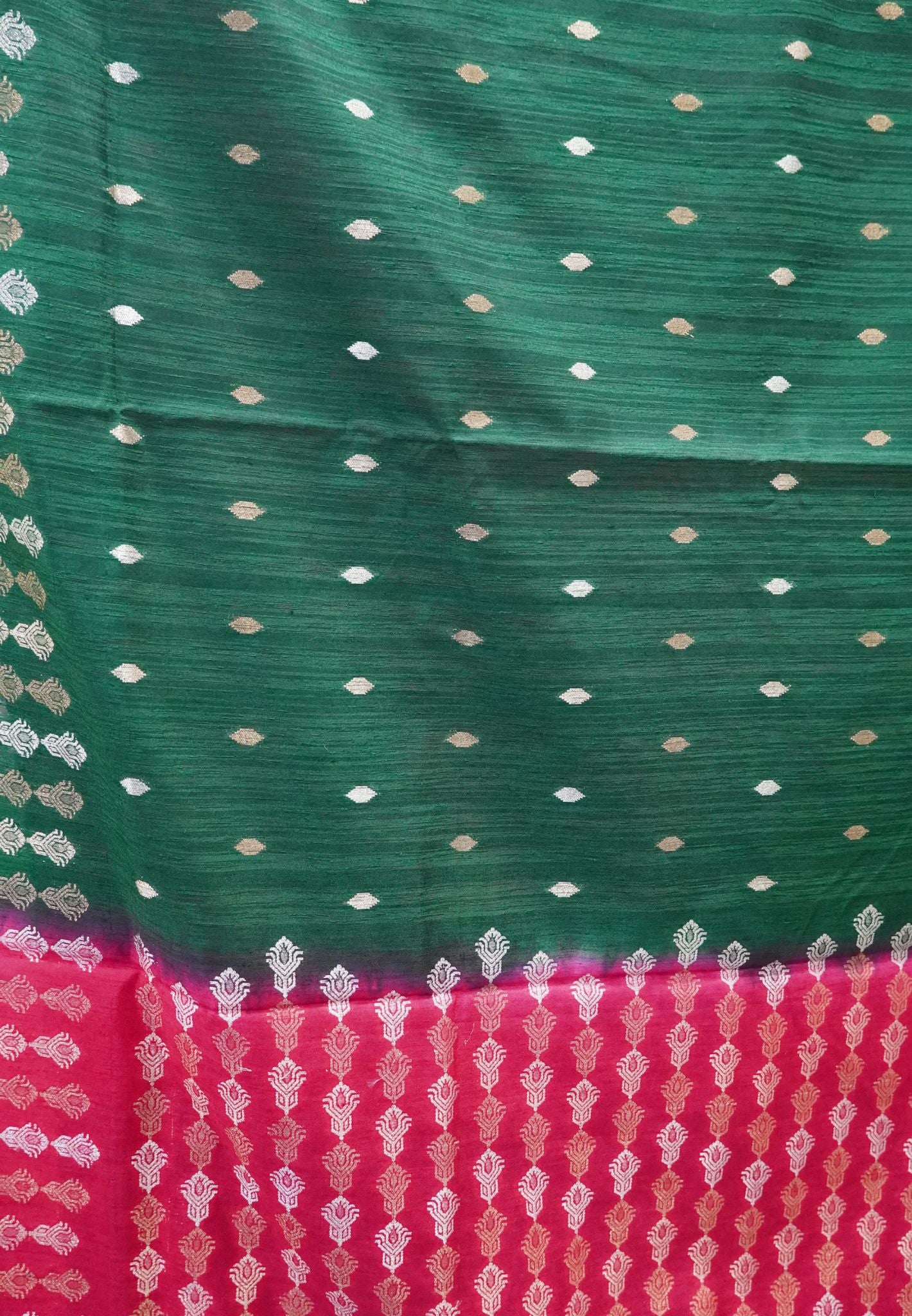 Semi  Tussar Saree - Bottle Green