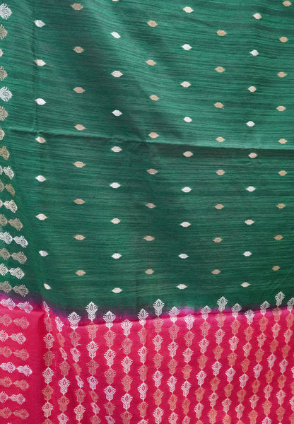 Semi  Tussar Saree - Bottle Green