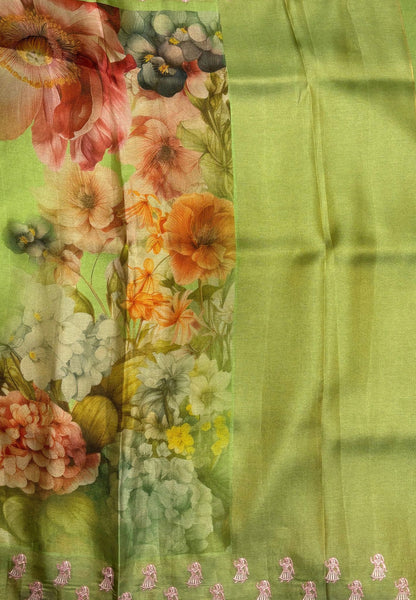 Tissue Silk Saree-Green In Doll Motif Border