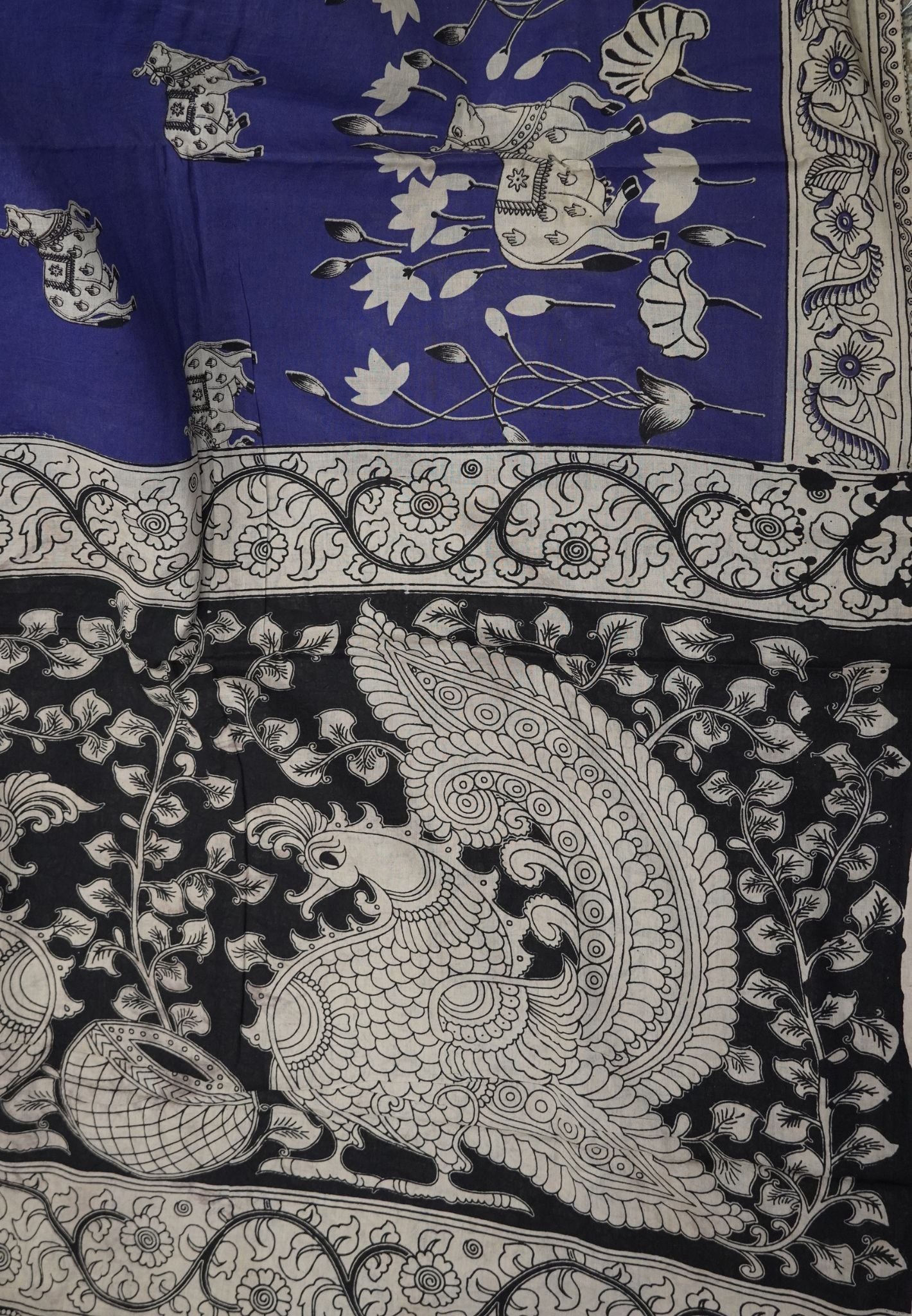 Kalamkari Cotton Saree – Traditional Art Inspired Design – Violet
