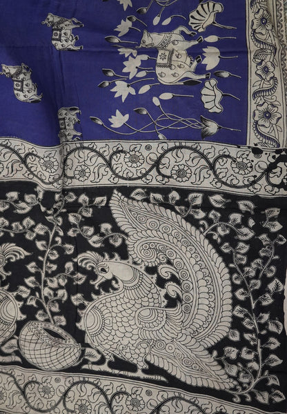 Kalamkari Cotton Saree – Traditional Art Inspired Design – Violet
