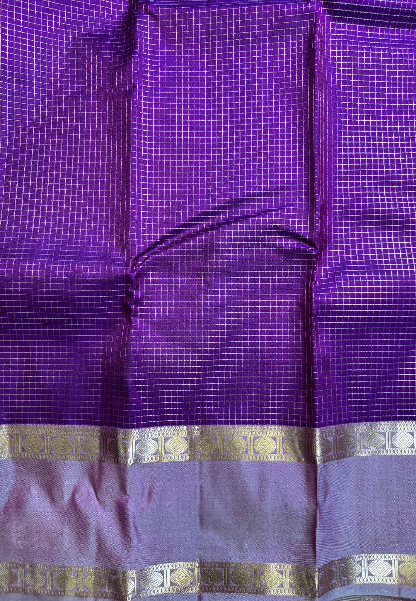 Pure Silk Saree-Purple in Zari Checks with Retapet Border