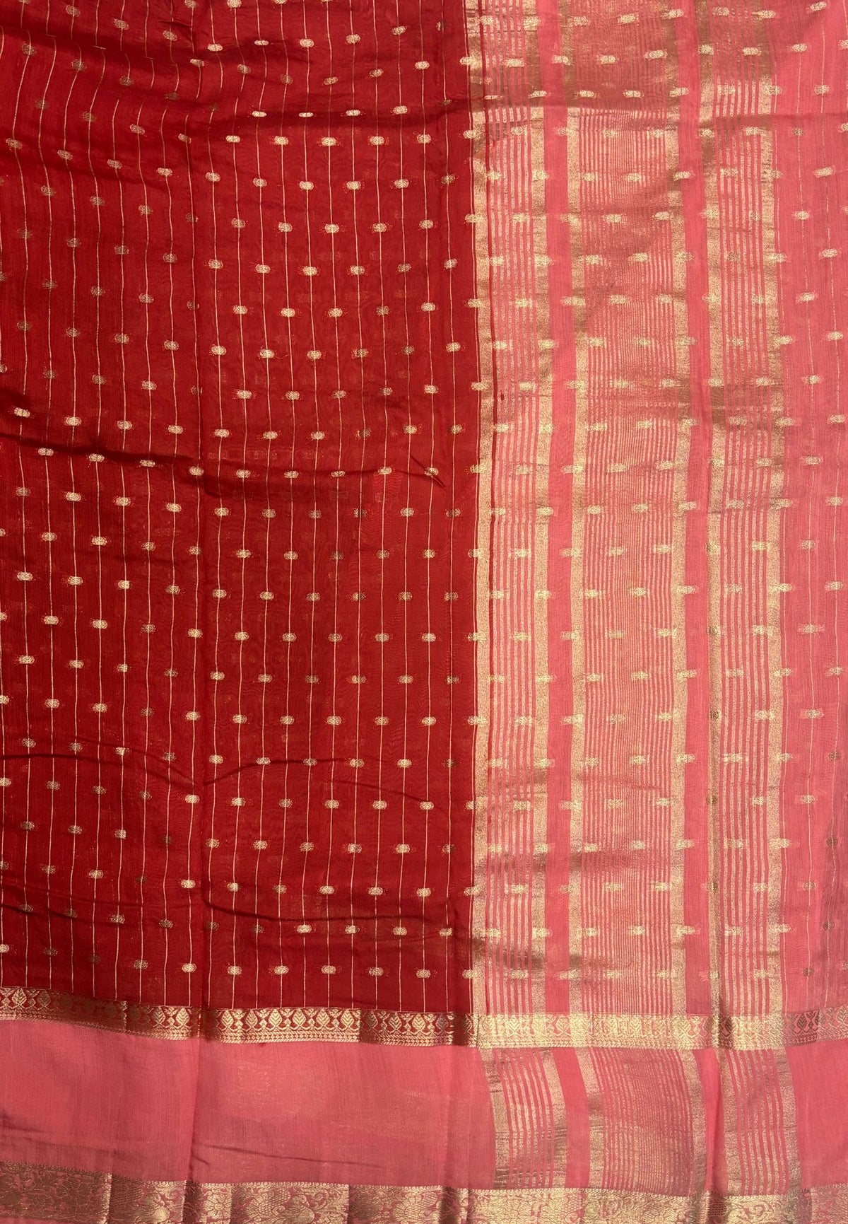 Banarasi Tussar Saree-Red in Retpet Zari Border