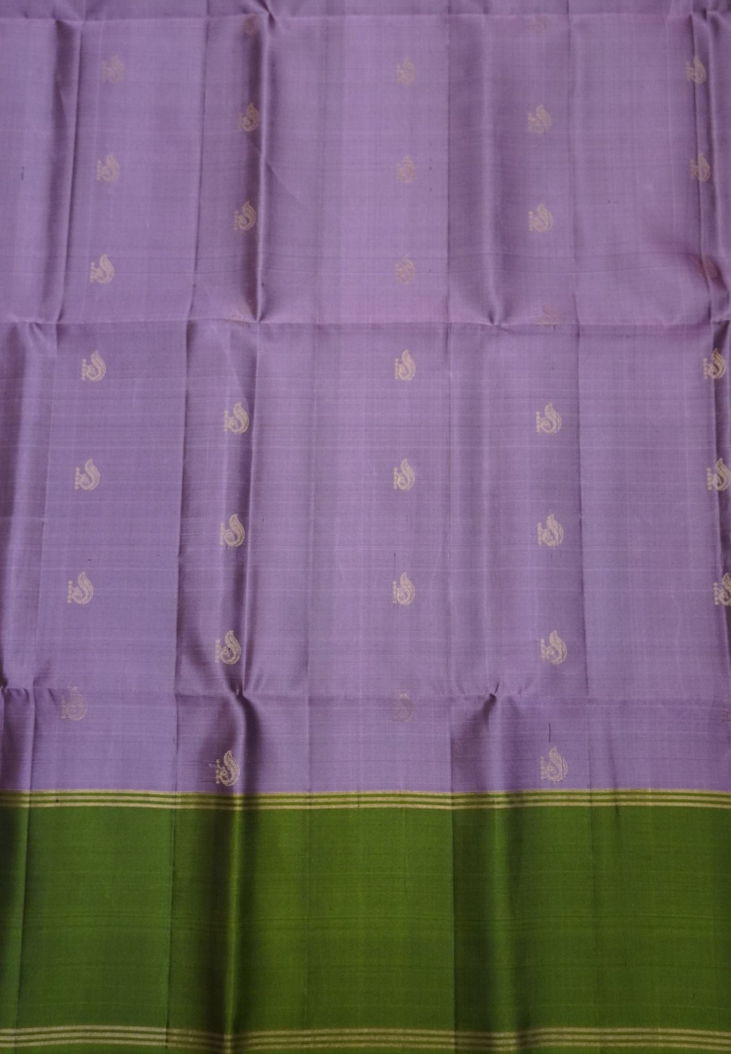 Pure Kanchipuram Silk Saree with Contrast Elegance Lavender-Olive Green