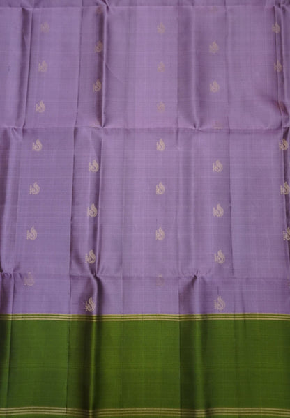 Pure Kanchipuram Silk Saree with Contrast Elegance Lavender-Olive Green