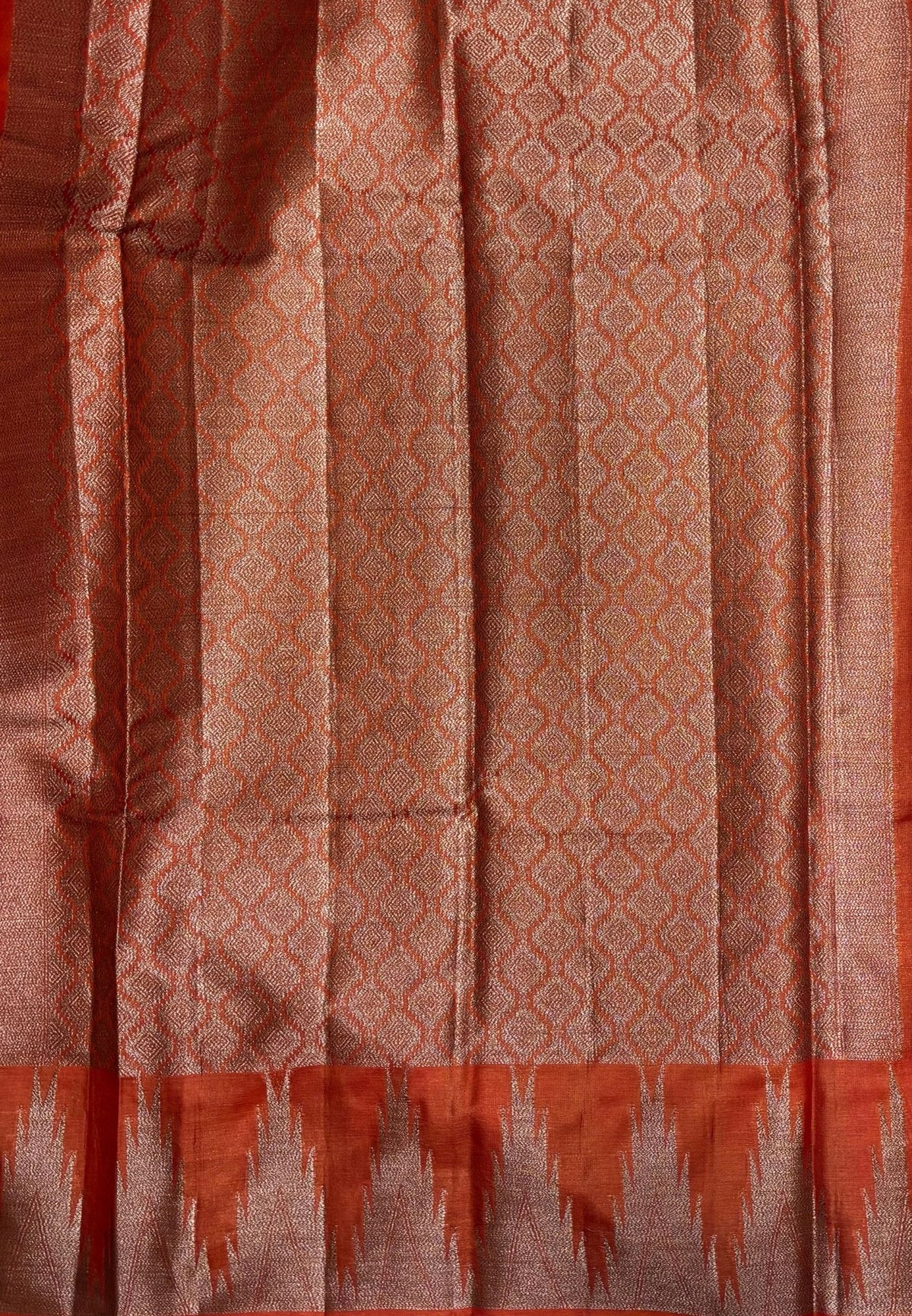 Pure Tussar Saree-Rust Orange In Tazhalampoo Zari Border