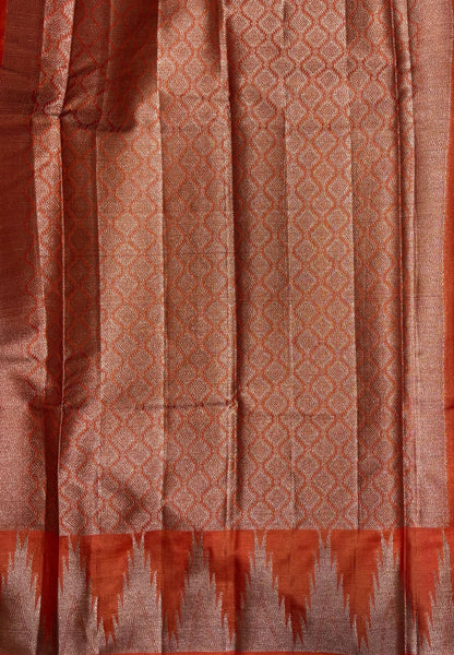 Pure Tussar Saree-Rust Orange In Tazhalampoo Zari Border