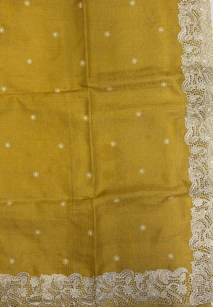 Kota Saree-Mustard Yellow In Floral Jaali Lace Border