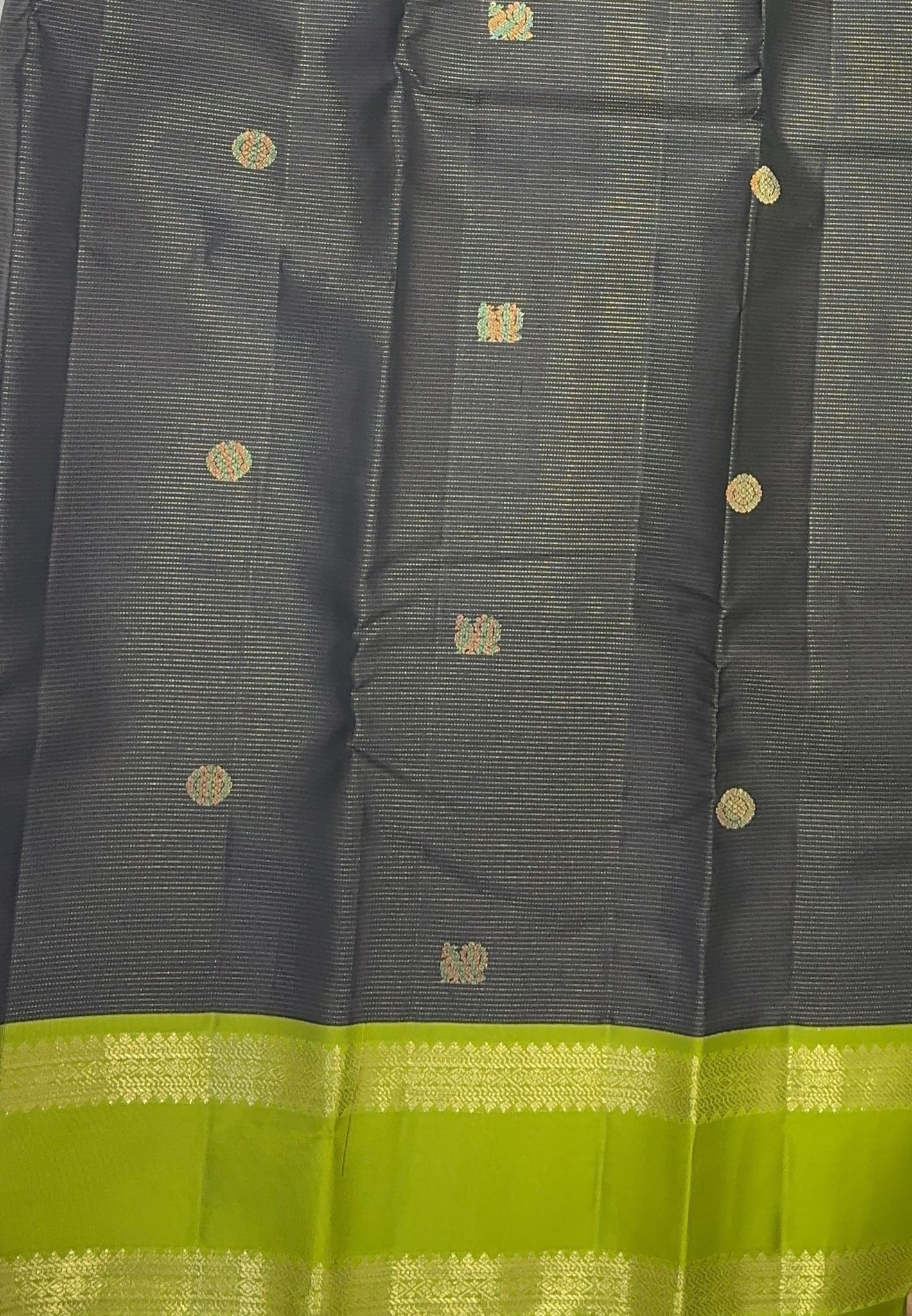 Pure Kanchipuram Silk Saree-Black in Vairaoosi Pattern with Contrast Zari Retapet Border