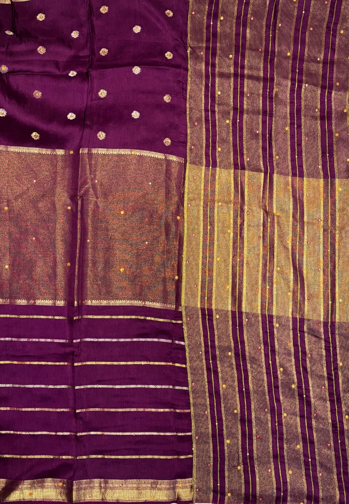 Viscose Saree-Purple In Multi-Line Zari Border