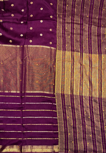 Viscose Saree-Purple In Multi-Line Zari Border