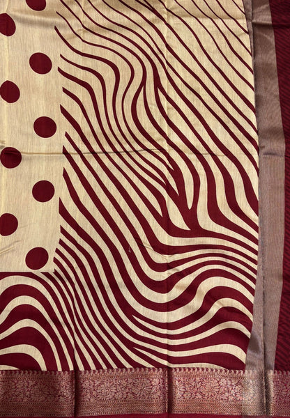 Pure Chanderi Saree-Red in Circle Pattern Border