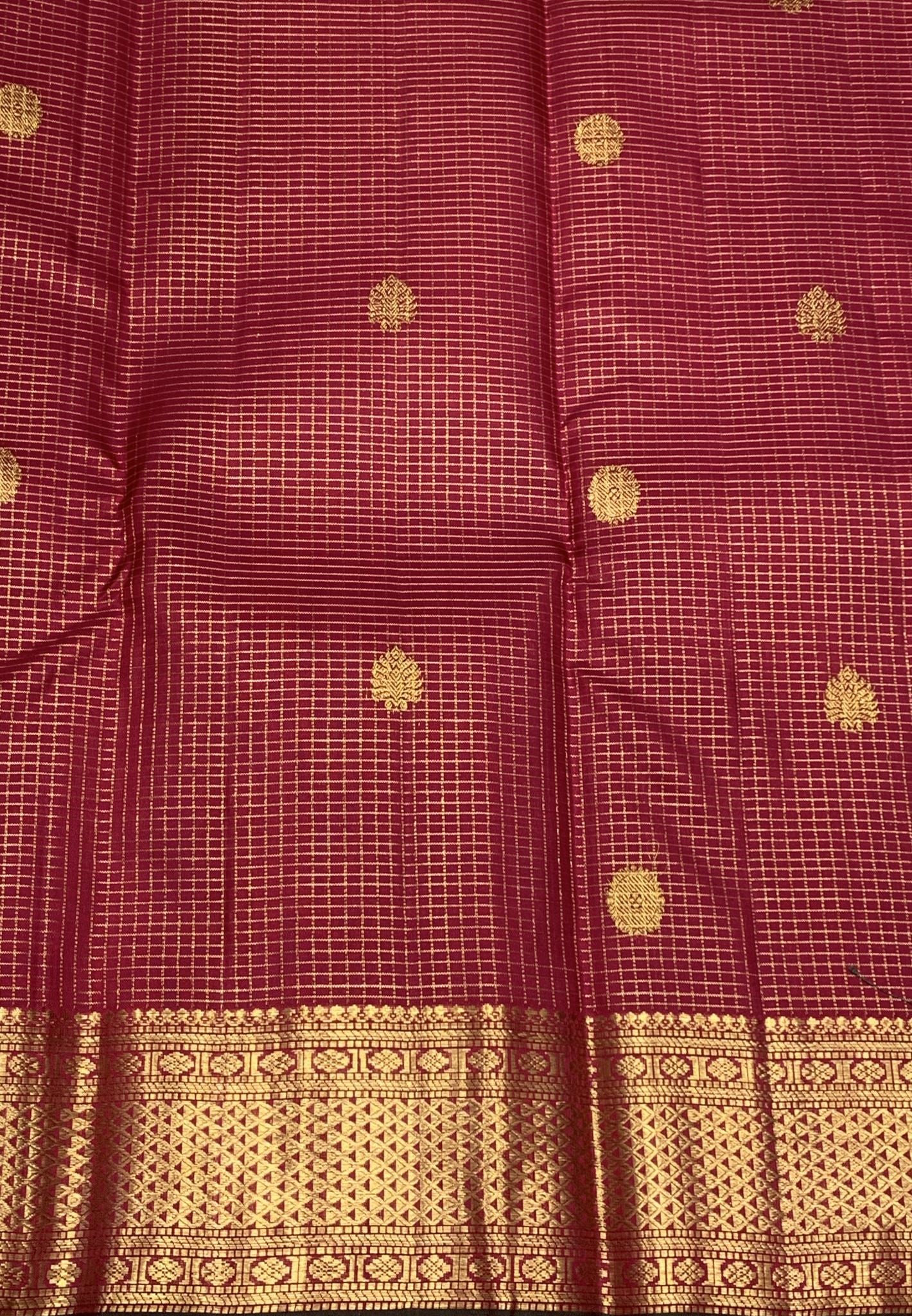 Pure Silk Saree – Red Checks with Arai madam Border