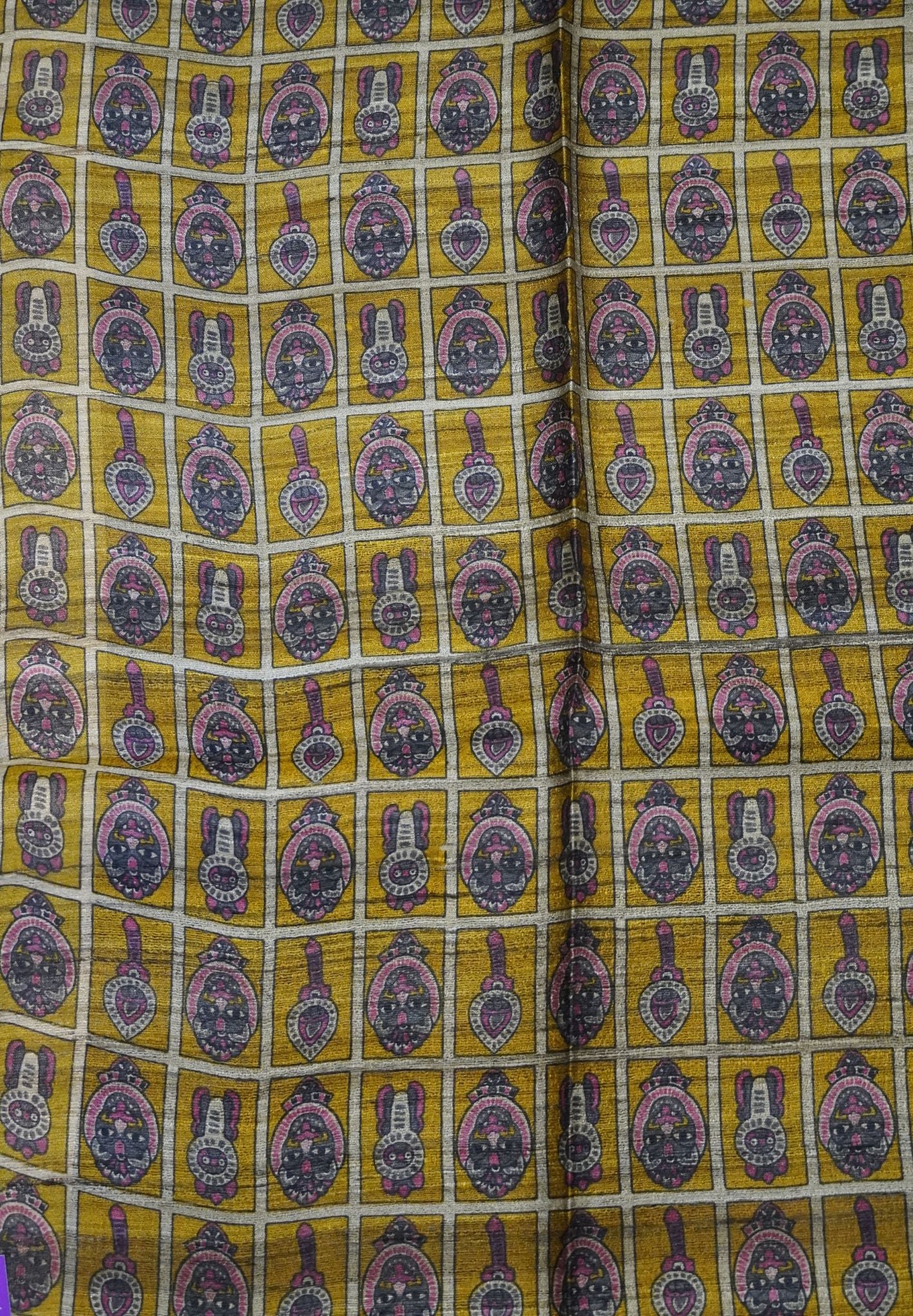 Jute Tussar Silk - Temple Border Maroon
