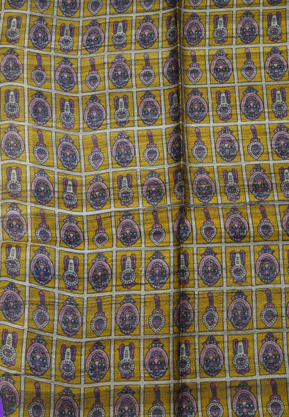 Jute Tussar Silk - Temple Border Maroon