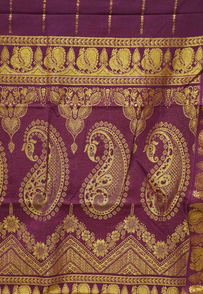 Sungudi Cotton Saree-Maroon with Veldhari Pattern & Rich Pallu