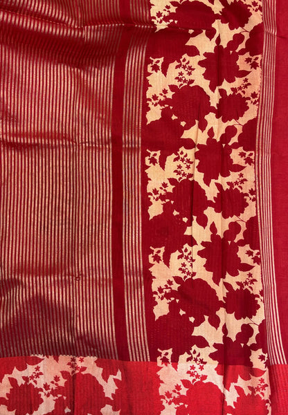 Soft Kora Tissue Saree-Redish Maroon in Floral Jaal Zari Border