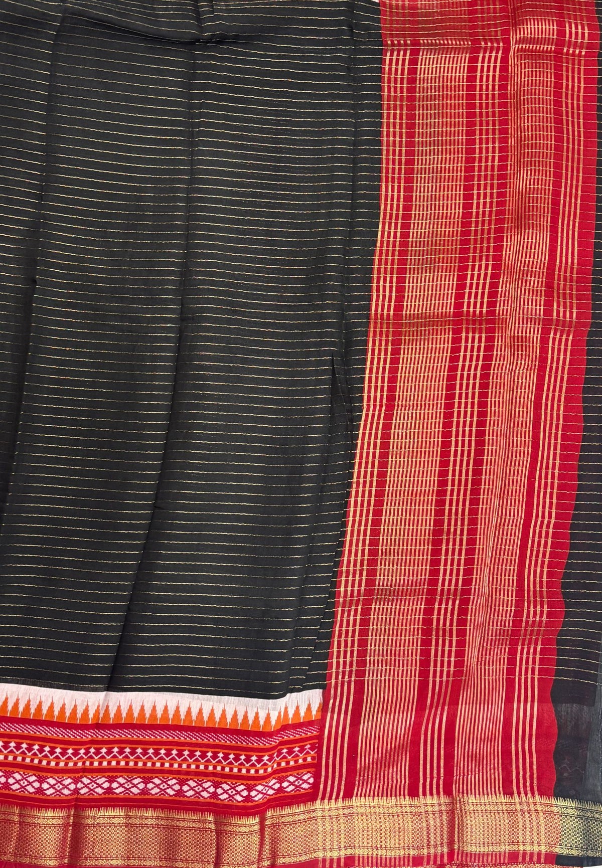 Soft Tussar Saree-Black in Tower Pattern Border