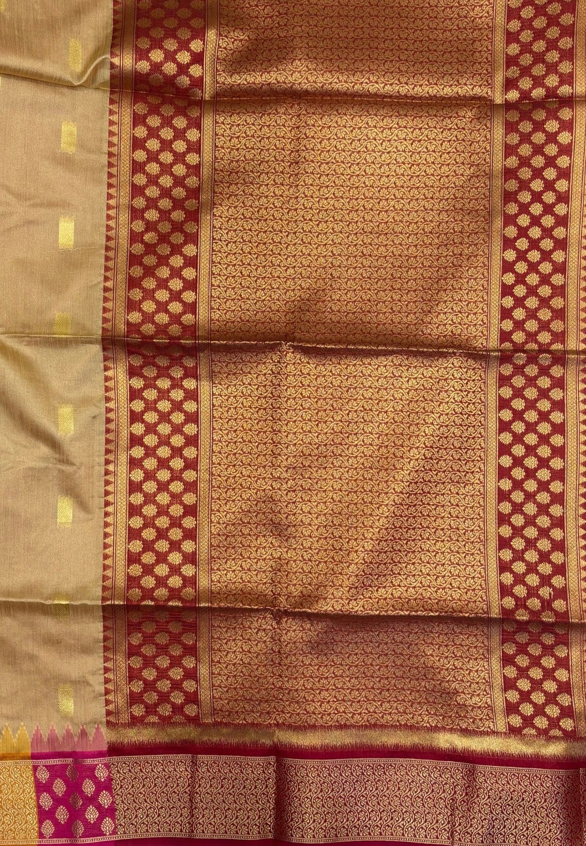 Raw Silk Saree-Sandel In Brocade Floral Panel Border