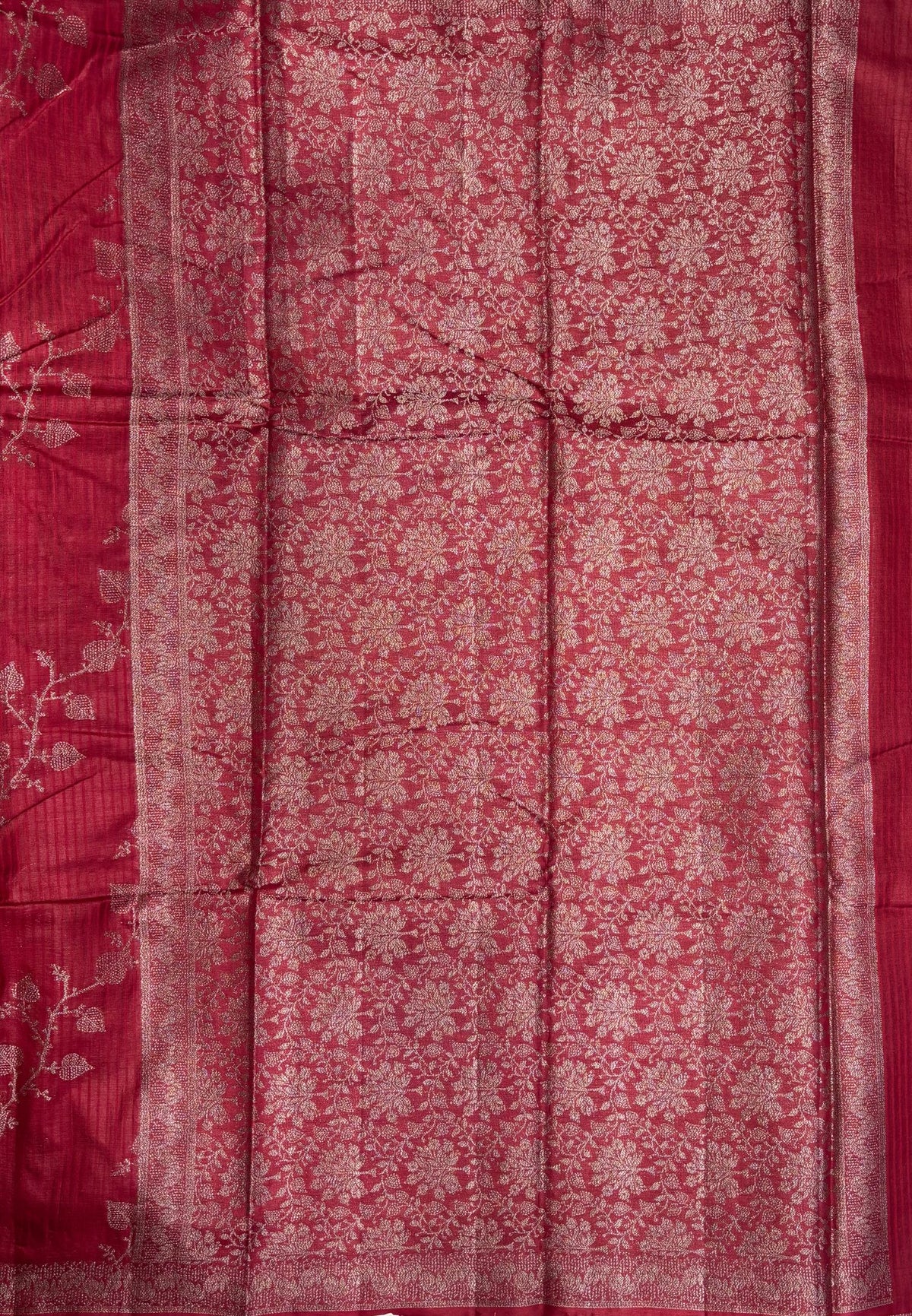 Pure Tussar Saree-Maroon in Floral Vine Brocade Border