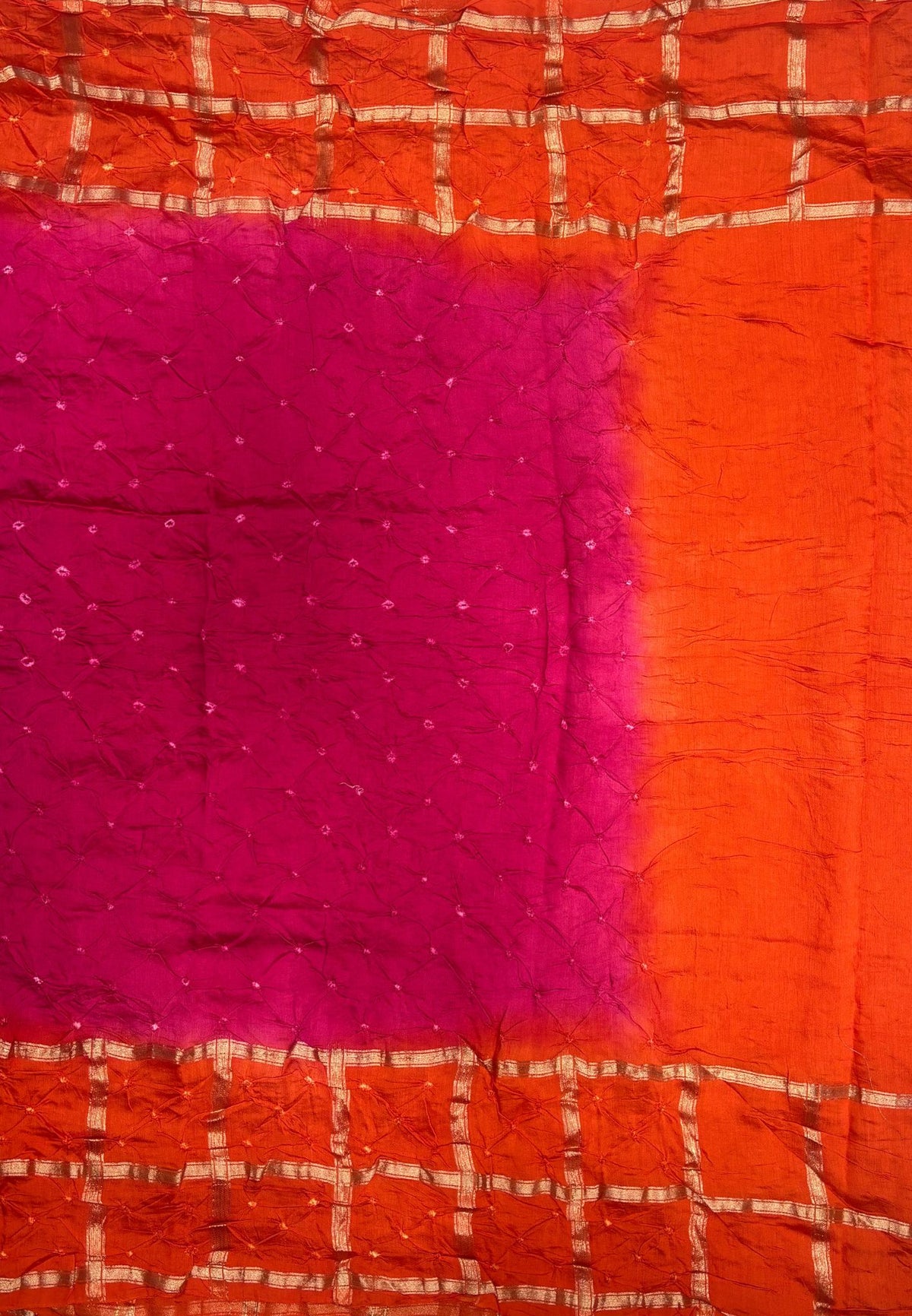 Banarasi Bandeji Saree-Rani Pink in Zari Checks with Contrast Border