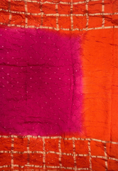 Banarasi Bandeji Saree-Rani Pink in Zari Checks with Contrast Border
