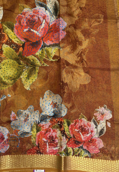 Kota Saree-Mustard In French Knot Floral Border