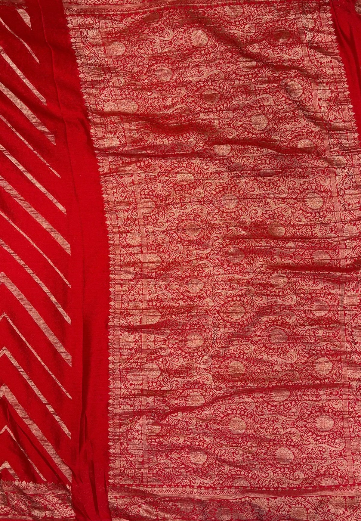 Chinon Silk Saree-Red with Antique Floral Border